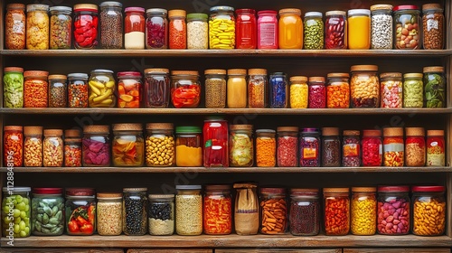 Shelves filled with categorized products selective focus on organized system realistic Fusion in a highceiling warehouse