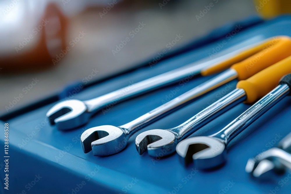 Close up of Mechanic s Wrenches in Tool Box Repair Tools Maintenance Close up of Mechanic s Wrenches in Tool Box Repair Tools Maintenance