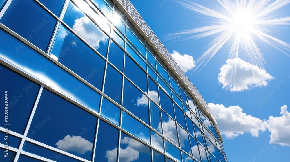 Obraz premium Modern Office Building with Large Glass Windows and Bright Sunshine