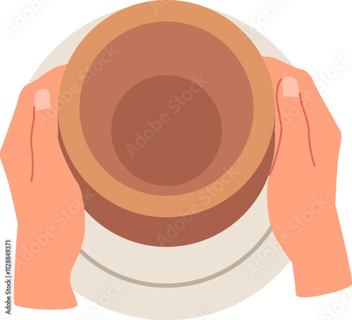Hands shaping pottery clay vector illustration