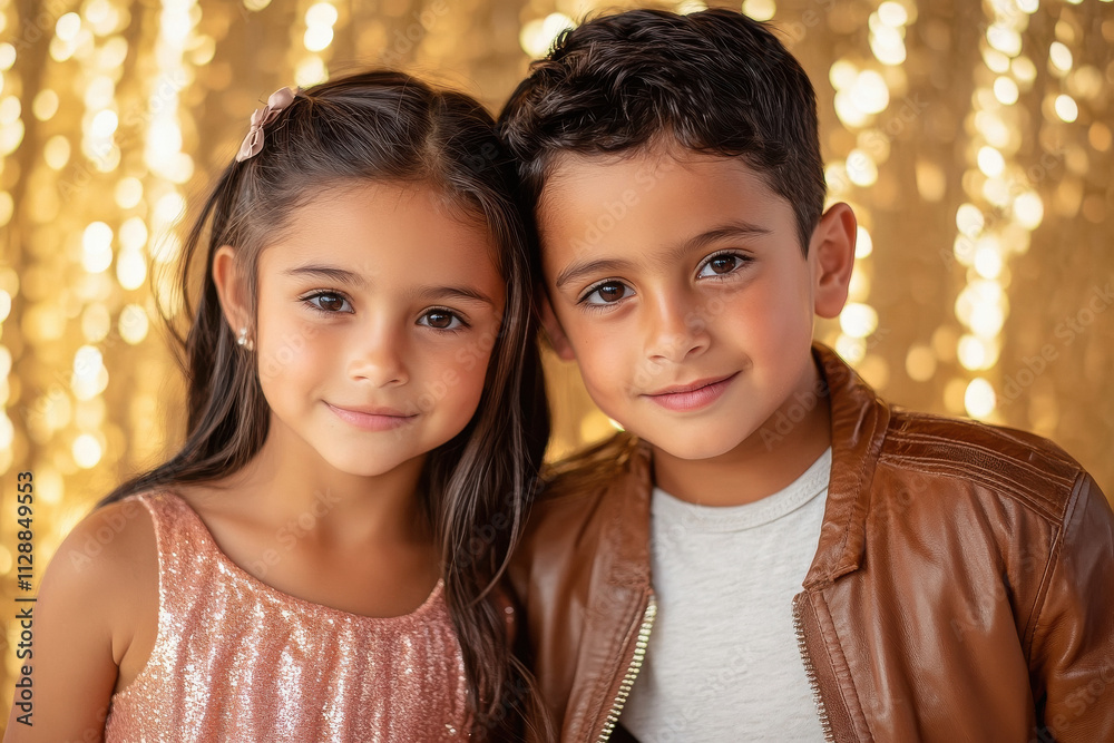 happy indian brother and sister standing together on lighting background happy indian brother and sister standing together on lighting background