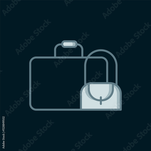 Line Suitcase for travel icon isolated on black background. Traveling baggage sign. Travel luggage icon. Flat filled outline style with shadow. Vector