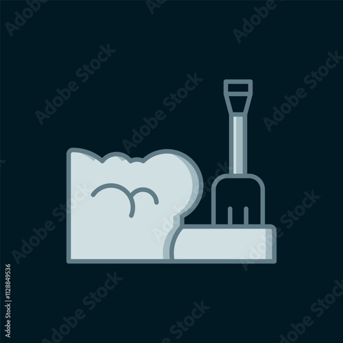 Line Shovel in snowdrift icon isolated on black background. Flat filled outline style with shadow. Vector