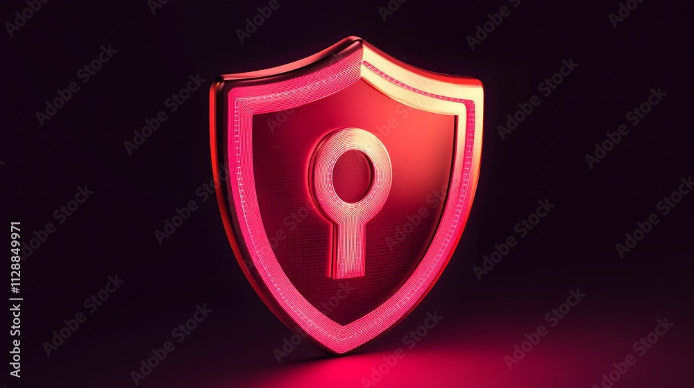 Glowing red shield with keyhole, security concept.