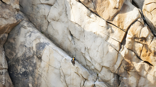 A climber scaling a natural rock face on a sunny day.