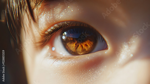 A close-up of a childs eye with a playful sparkle.