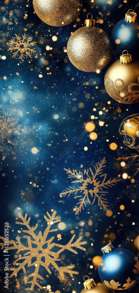 Festive Blue Gold Christmas Background Ornaments Snowflakes Glitter Festive Blue Gold Christmas Background Ornaments Snowflakes Glitter