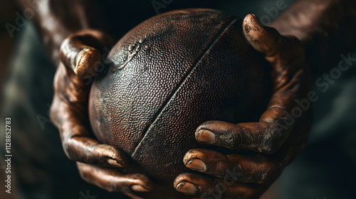 A close-up of hands gripping a football tightly in preparation for a pass.