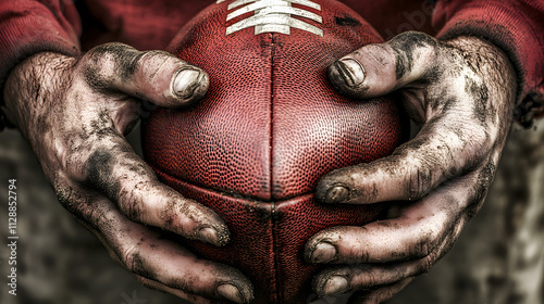A close-up of hands gripping a football tightly in preparation for a pass.