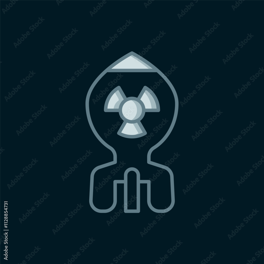 Line Nuclear bomb icon isolated on black background. Rocket bomb flies down. Flat filled outline style with shadow. Vector Line Nuclear bomb icon isolated on black background. Rocket bomb flies down. Flat filled outline style with shadow. Vector