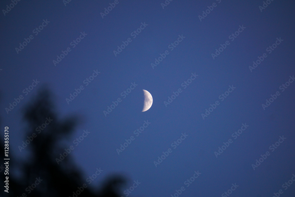 A bright moon in a blue sky without stars A bright moon in a blue sky without stars