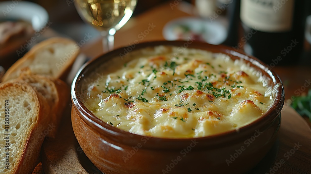 Creamy Cheese Gratin Dish Served With Bread Creamy Cheese Gratin Dish Served With Bread