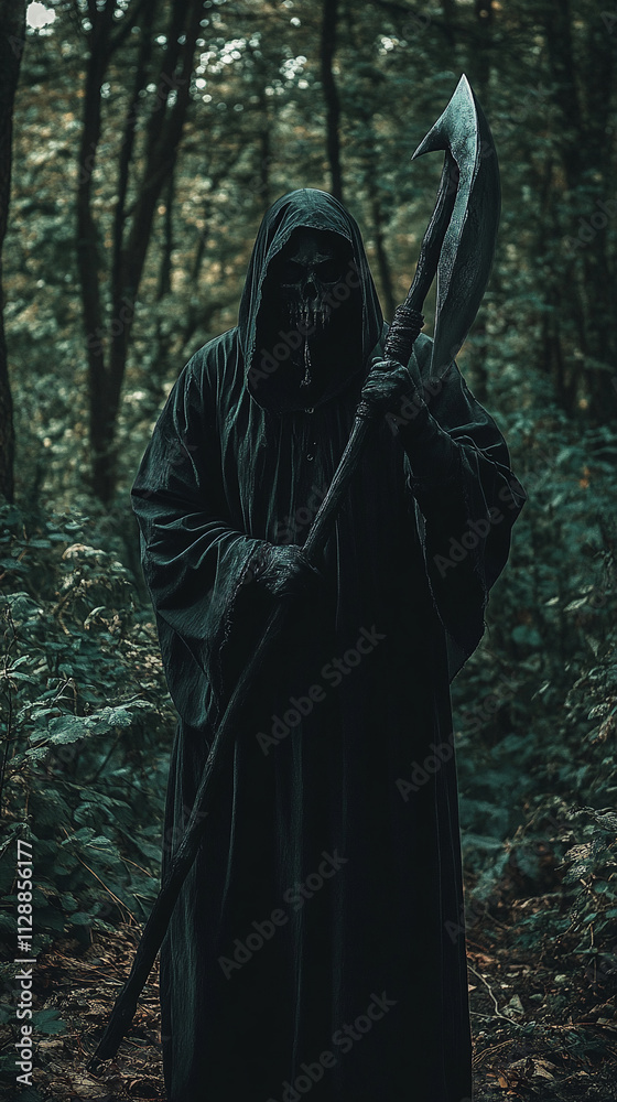 Scary horror grim reaper with scythe angle of death background Scary horror grim reaper with scythe angle of death background