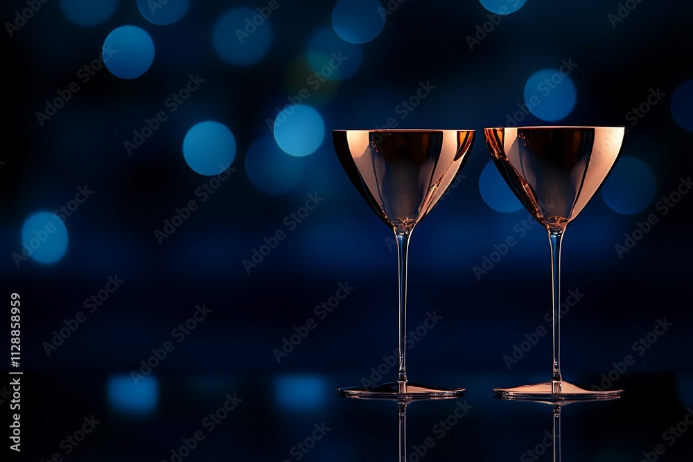 Glasses of champagne with golden bokeh background. New Year concept Glasses of champagne with golden bokeh background. New Year concept