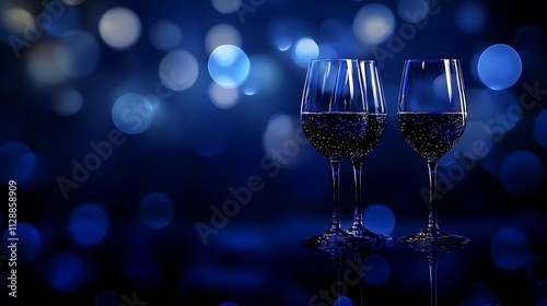 Glasses of champagne with golden bokeh background. New Year concept photo