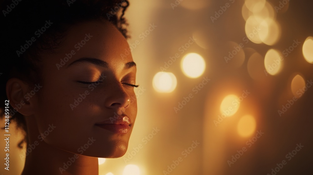 A woman enjoys a peaceful moment in a cozy home spa, surrounded by soft lighting and a tranquil ambiance. The multisensory environment promotes relaxation and self-care while she unwinds. A woman enjoys a peaceful moment in a cozy home spa, surrounded by soft lighting and a tranquil ambiance. The multisensory environment promotes relaxation and self-care while she unwinds.