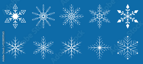 Snowflakes icon set graphic collection vintage floral ornament decor winter party geometric art decoration elements