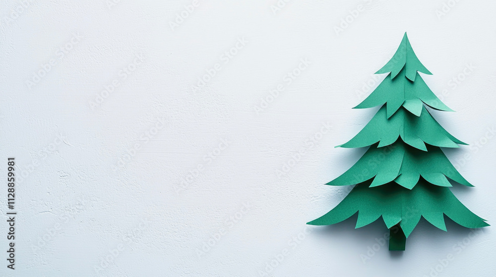 Minimalist Christmas tree cut-out design on textured white background for holiday decor Minimalist Christmas tree cut-out design on textured white background for holiday decor
