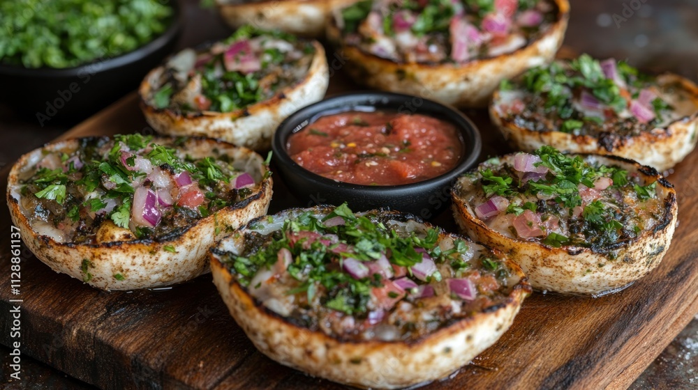 Grilled stuffed mushrooms with salsa. Grilled stuffed mushrooms with salsa.