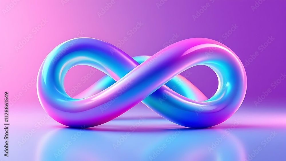 Colorful abstract sculpture twisting in vibrant purple and blue light against a smooth gradient background, 3d illustration.