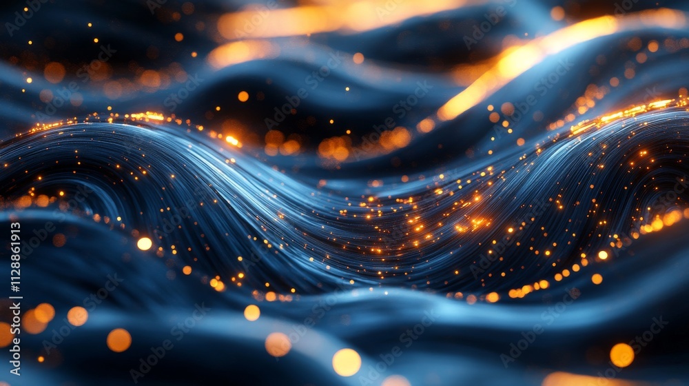 Abstract Background Fluid Glow with Golden Sparkling Lights on Black Background. Wallpaper HD Generate Ai