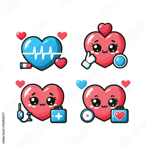 Cute Set Of Heartbeat With Four Different Styles Vector, colorful vector illustration, isolated on white background 