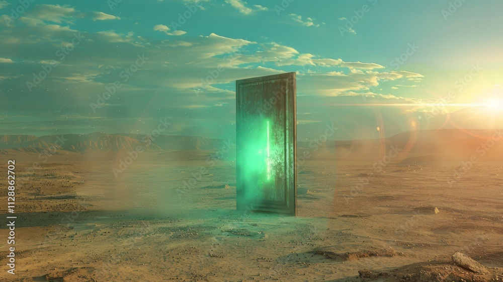 a realistic high-definition photograph of a rustic metal door standing alone in a vast desert slightly ajar with a bright purple light streaming out a realistic high-definition photograph of a rustic metal door standing alone in a vast desert slightly ajar with a bright purple light streaming out