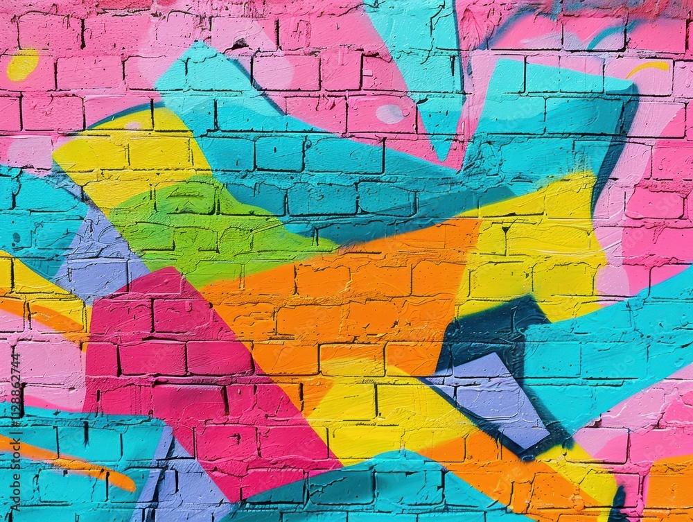 Fototapeta premium Vibrant Multicolor Abstract Urban Graffiti on Brick Wall Surface