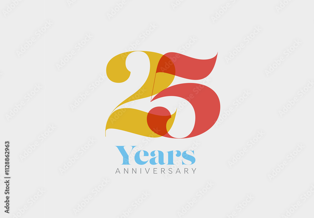 twenty five 25 years anniversary card layout template with simple big numbers