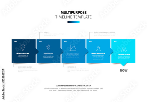 Obraz na płótnie Timeline template made from five blue content boxes with arrows w salonie