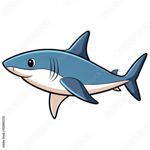 Flat vector illustration. Cute shark. Illustration in children's style on white background