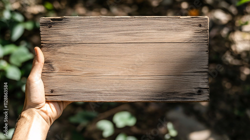 A blank hand-held wooden sign made from planks of wood, ready to be customized with text or designs, offering a rustic and natural look.

 photo