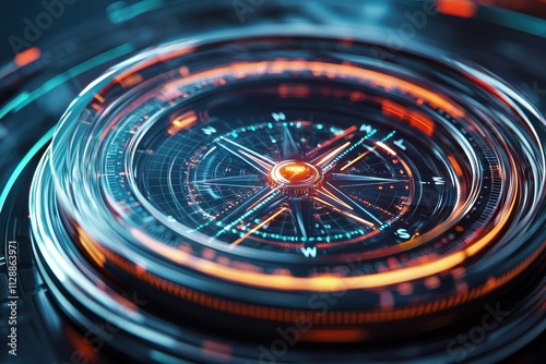 Wallpaper Mural A futuristic, illuminated compass design featuring intricate details and a vibrant color scheme, suggesting navigation and technology. Torontodigital.ca