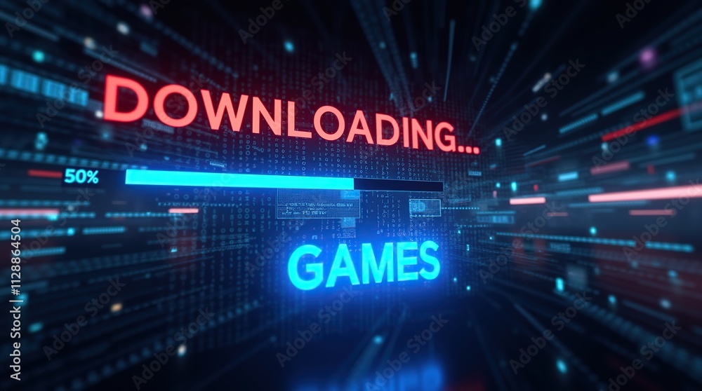 Futuristic Digital Download Screen With Progress Bar and Message Futuristic Digital Download Screen With Progress Bar and Message