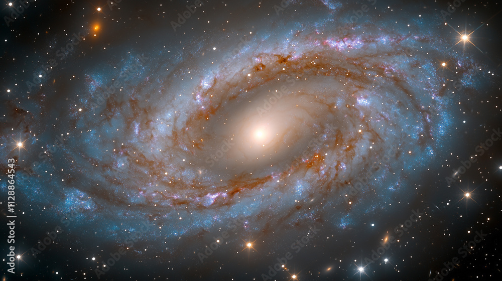 Fototapeta premium A Vibrant Spiral Galaxy with Stars and Nebulas in Deep Space