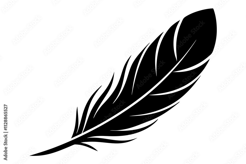 Elegant Feather Silhouette Icon on White Background Elegant Feather Silhouette Icon on White Background