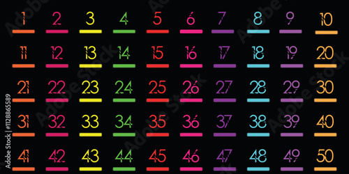 Numbers, 1 to 50 below there is a colorful line text for children random mix colorful premium