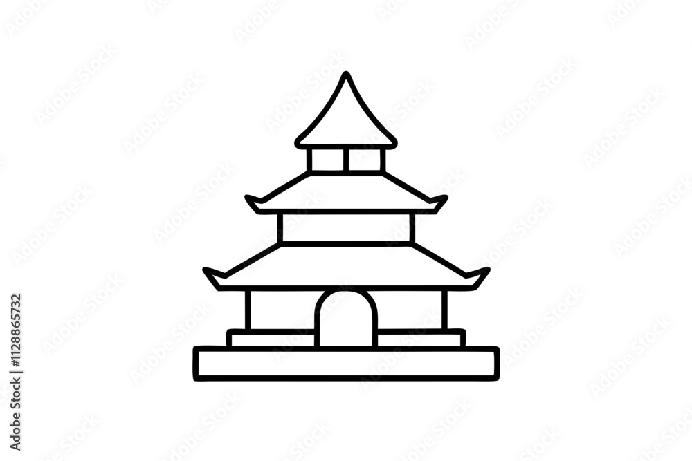 Elegant Pagoda Silhouette Icon on White Background - Asian Architecture