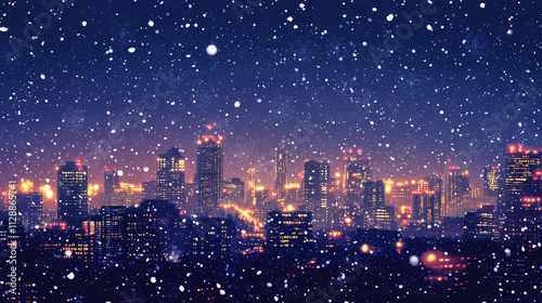 Wallpaper Mural Lively urban nighttime holiday landscape with streets aglow in festive lights and gentle snow Torontodigital.ca