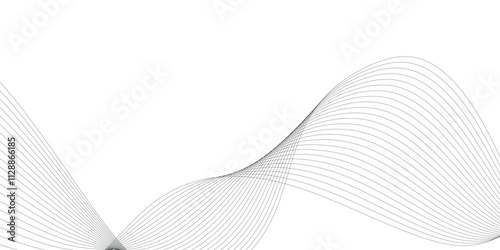 Abstract wavy white and grey curved lines on transparent background. Frequency sound wave lines and technology background, Design for brochure, flyer, banner, template, business wave lines background.