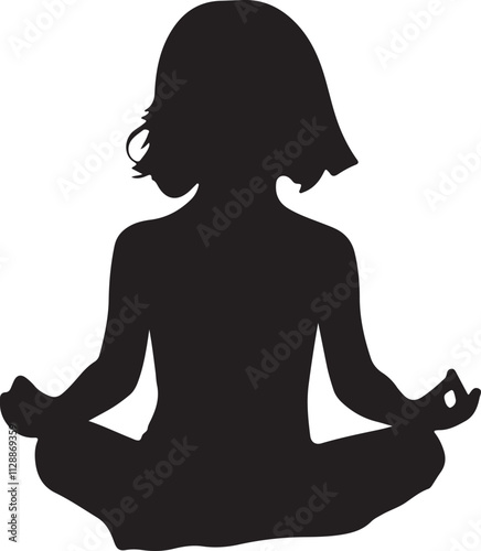 Yoga silhouette. Meditating woman in lotus position. Vector illustration.