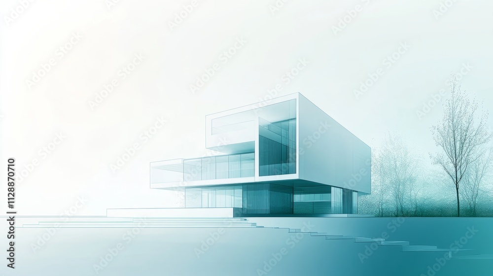 Gradient architecture blueprint of a modern building in a city background capturing minimalist design elements