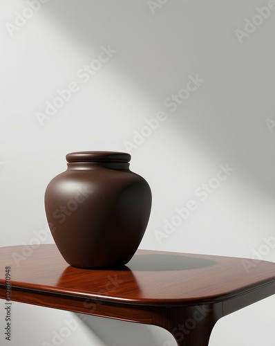 Classic Pottery Clay Jar on Rustic Wooden Table