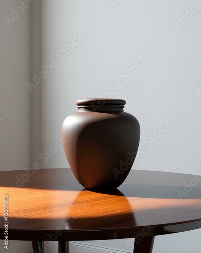 Traditional Clay Jar on Classic Wooden Table - Elegant Home Decor
