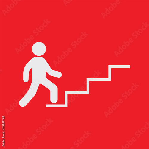 Man climbing up stair sign in red background