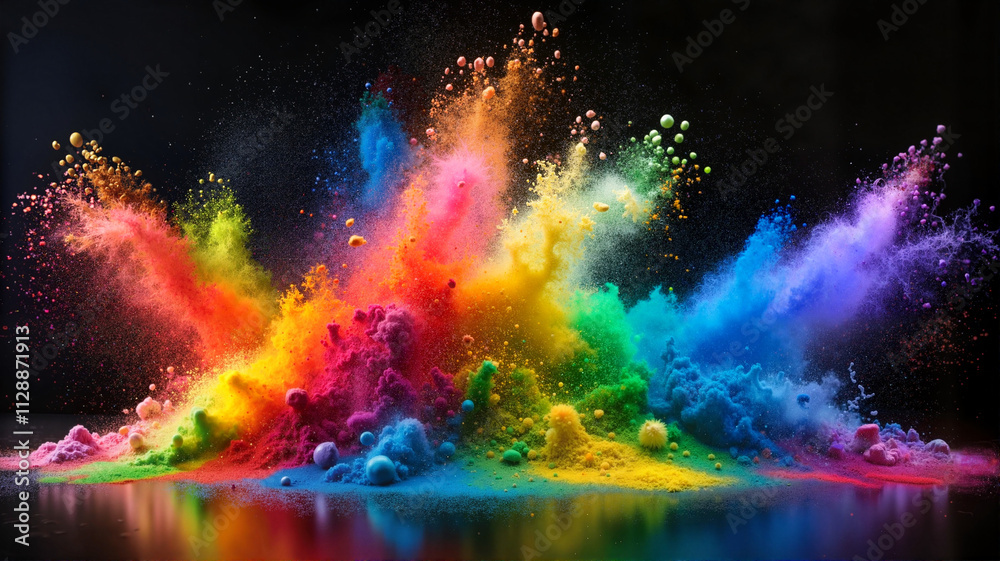 Obraz premium Rainbow powder bursts with glowing effect