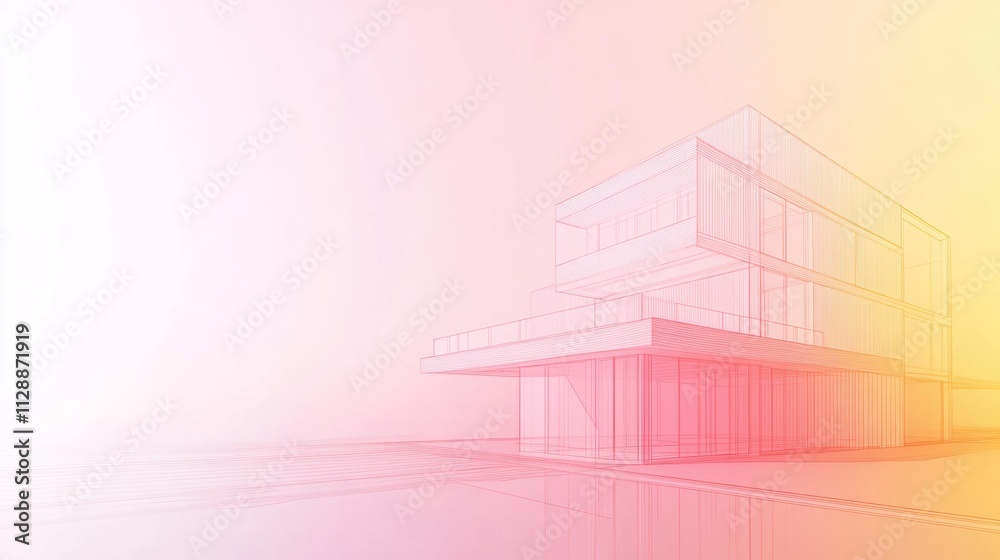 Gradient architecture blueprint of a modern building in a city background for design enthusiasts Gradient architecture blueprint of a modern building in a city background for design enthusiasts