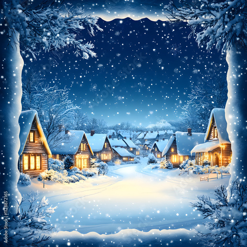 Winter Wonderland 2025 New Year Frame with Snowy Landscape photo