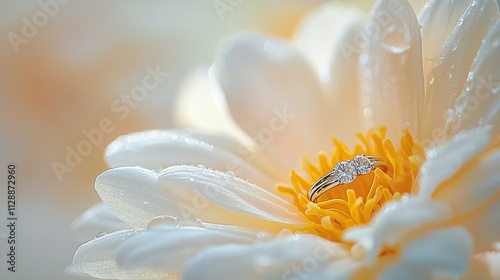 Diamond Ring Rests Gently Within A Delicate White Flower