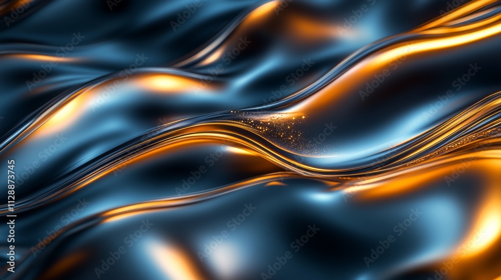 Futuristic Navy and gold Metallic Liquid Waves on Black background. Generate Ai Futuristic Navy and gold Metallic Liquid Waves on Black background. Generate Ai